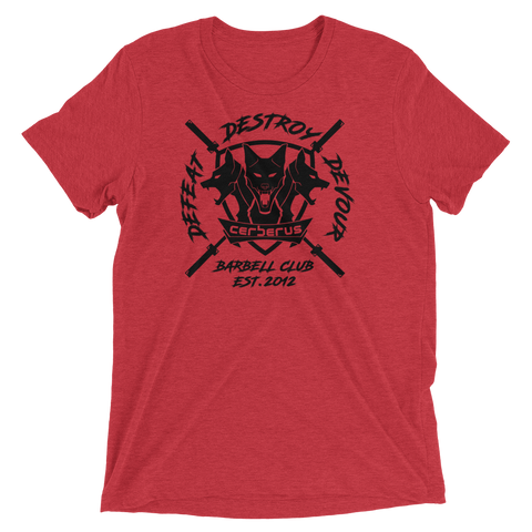 Men's Barbell Club V2 T (Red Logo) - Charcoal-Black Triblend / XS